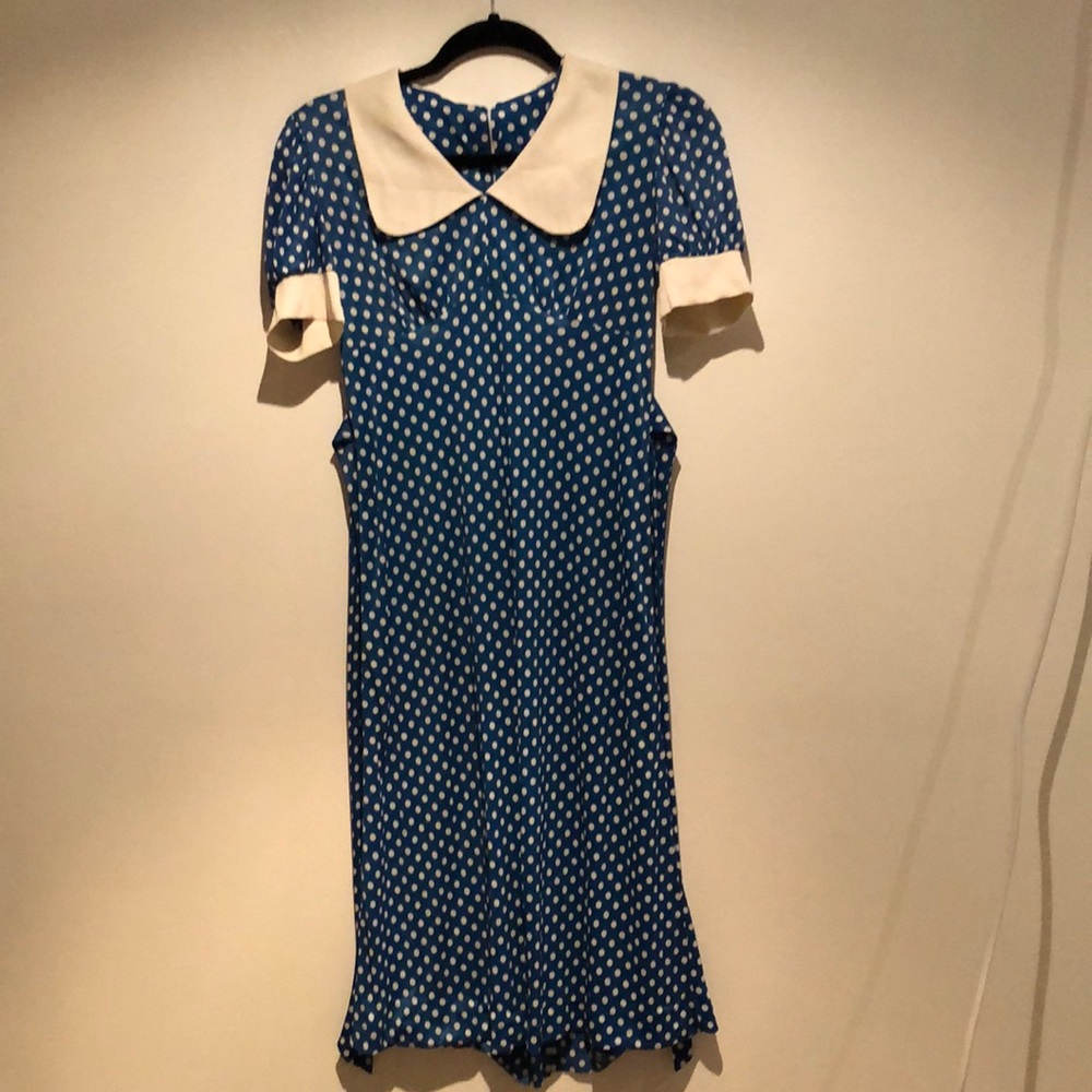 Vintage Pierre Christophe blue polka dot Peter Pan collar dress